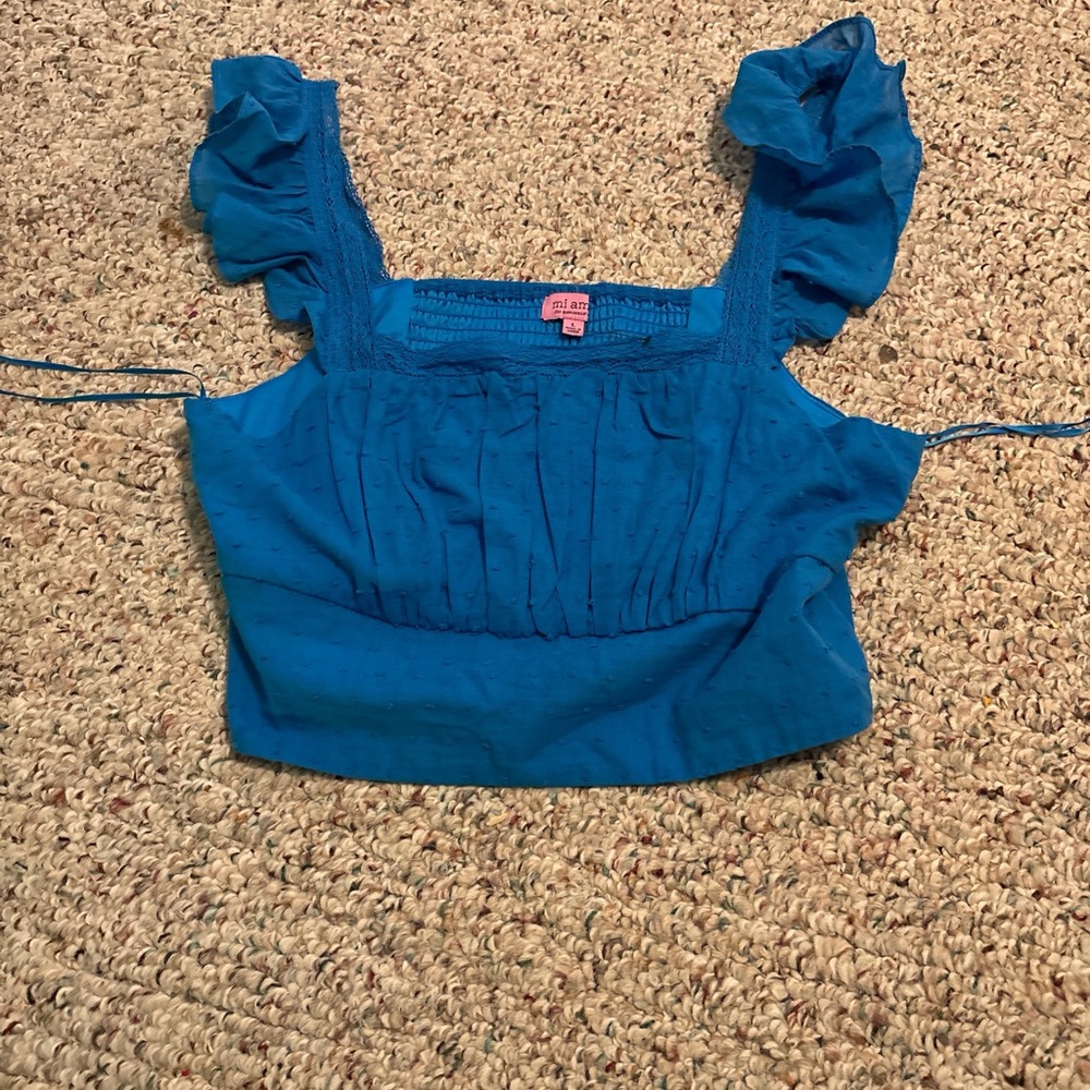 Ellen Tracy Vibrant Blue Ruffled Blouse